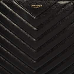 Pre Owned Saint Laurent Black Matelassé Leather Tribeca Chain Tote