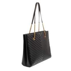 Pre Owned Saint Laurent Black Matelassé Leather Tribeca Chain Tote
