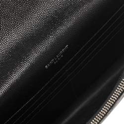 Pre Owned Saint Laurent Black Matelasse Leather Monogram Envelope Wallet on Chain
