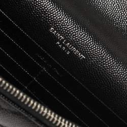 Pre Owned Saint Laurent Black Matelasse Leather Monogram Envelope Wallet on Chain