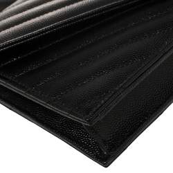 Pre Owned Saint Laurent Black Matelasse Leather Monogram Envelope Wallet on Chain
