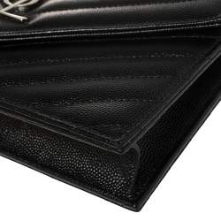 Pre Owned Saint Laurent Black Matelasse Leather Monogram Envelope Wallet on Chain