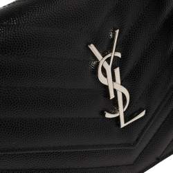 Pre Owned Saint Laurent Black Matelasse Leather Monogram Envelope Wallet on Chain
