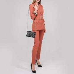 Pre Owned Saint Laurent Black Matelasse Leather Monogram Envelope Wallet on Chain