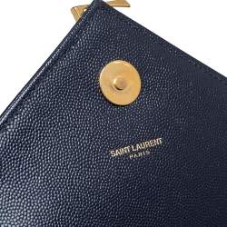 Pre Owned Saint Laurent Blue Chevron Quilted Leather Monogram Envelope Shoulder Bag