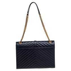 Pre Owned Saint Laurent Blue Chevron Quilted Leather Monogram Envelope Shoulder Bag