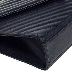 Pre Owned Saint Laurent Blue Chevron Quilted Leather Monogram Envelope Shoulder Bag