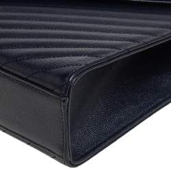 Pre Owned Saint Laurent Blue Chevron Quilted Leather Monogram Envelope Shoulder Bag