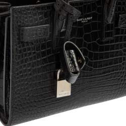 Saint Laurent Black Croc Embossed Leather Nano Classic Sac De Jour Tote