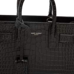 Saint Laurent Black Croc Embossed Leather Nano Classic Sac De Jour Tote