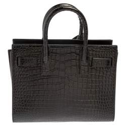 Saint Laurent Black Croc Embossed Leather Nano Classic Sac De Jour Tote