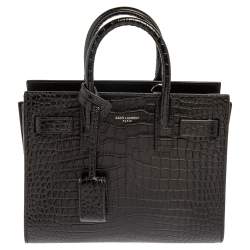 Saint Laurent Black Croc Embossed Leather Nano Classic Sac De Jour Tote