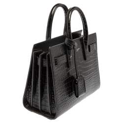 Saint Laurent Black Croc Embossed Leather Nano Classic Sac De Jour Tote