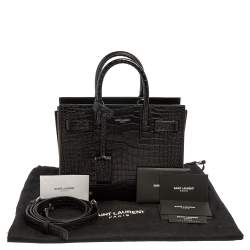 Saint Laurent Black Croc Embossed Leather Nano Classic Sac De Jour Tote