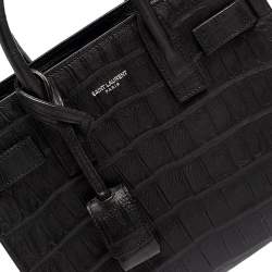 Pre Owned Saint Laurent Black Croc Embossed Leather Nano Classic Sac De Jour Tote