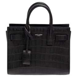 Pre Owned Saint Laurent Black Croc Embossed Leather Nano Classic Sac De Jour Tote