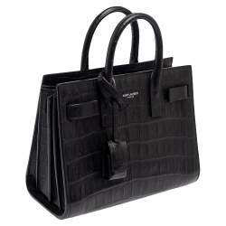 Pre Owned Saint Laurent Black Croc Embossed Leather Nano Classic Sac De Jour Tote