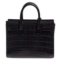 Pre Owned Saint Laurent Black Croc Embossed Leather Nano Classic Sac De Jour Tote