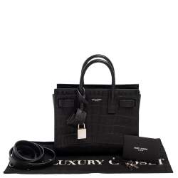 Pre Owned Saint Laurent Black Croc Embossed Leather Nano Classic Sac De Jour Tote