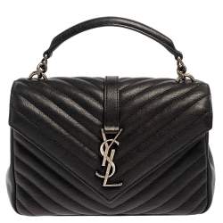 مملوكة مسبقًا حقيبة سان لوران كوليدج جلد أسود نفط شيفرون مبطن بيد علوية