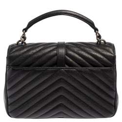 مملوكة مسبقًا حقيبة سان لوران كوليدج جلد أسود نفط شيفرون مبطن بيد علوية