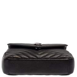 مملوكة مسبقًا حقيبة سان لوران كوليدج جلد أسود نفط شيفرون مبطن بيد علوية