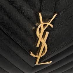 مملوكة مسبقًا حقيبة كتف سان لوران إنفيلوب جلد شيفرون مبطن مونوغرامي أسود 