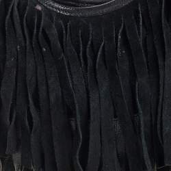 Pre Owned Saint Laurent Black Fringed Suede  and Leather La Boheme Hobo