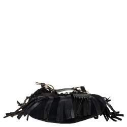 Pre Owned Saint Laurent Black Fringed Suede  and Leather La Boheme Hobo