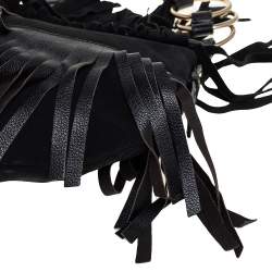 Pre Owned Saint Laurent Black Fringed Suede  and Leather La Boheme Hobo
