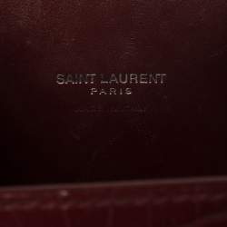 Pre Owned Saint Laurent Burgundy Croc Embossed Leather Nano Classic Sac De Jour Tote