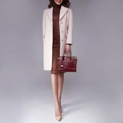 Pre Owned Saint Laurent Burgundy Croc Embossed Leather Nano Classic Sac De Jour Tote