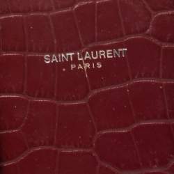 Pre Owned Saint Laurent Burgundy Croc Embossed Leather Nano Classic Sac De Jour Tote