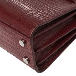 Pre Owned Saint Laurent Burgundy Croc Embossed Leather Nano Classic Sac De Jour Tote