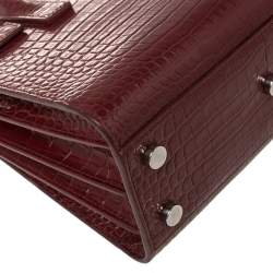 Pre Owned Saint Laurent Burgundy Croc Embossed Leather Nano Classic Sac De Jour Tote