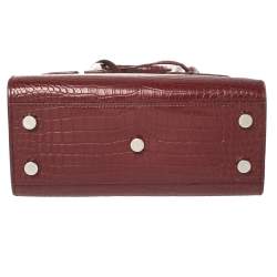 Pre Owned Saint Laurent Burgundy Croc Embossed Leather Nano Classic Sac De Jour Tote