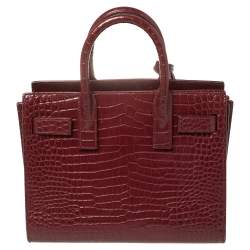 Pre Owned Saint Laurent Burgundy Croc Embossed Leather Nano Classic Sac De Jour Tote