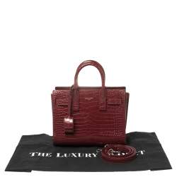 Pre Owned Saint Laurent Burgundy Croc Embossed Leather Nano Classic Sac De Jour Tote