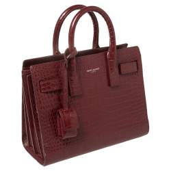 Pre Owned Saint Laurent Burgundy Croc Embossed Leather Nano Classic Sac De Jour Tote