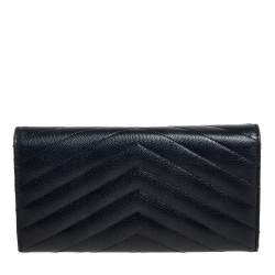 مملوكة مسبقًا Saint Laurent Black Matelassé Leather Monogram Envelope Wallet