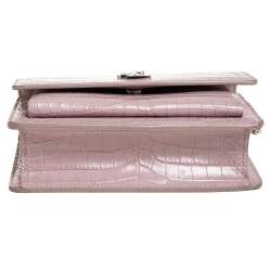 Pre Owned Saint Laurent Powder Pink Croc Embossed Leather Sunset Wallet On Chain