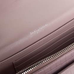Pre Owned Saint Laurent Powder Pink Croc Embossed Leather Sunset Wallet On Chain