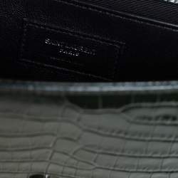 Pre Owned Saint Laurent Green Croc Embossed Leather Small Kate Tassel Crossbody Bag