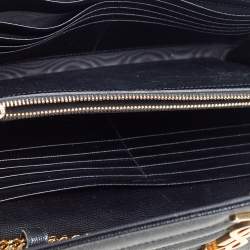Pre Owned Saint Laurent Black Matelasse Leather Monogram Envelope Wallet on Chain