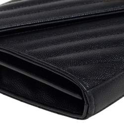 Pre Owned Saint Laurent Black Matelasse Leather Monogram Envelope Wallet on Chain