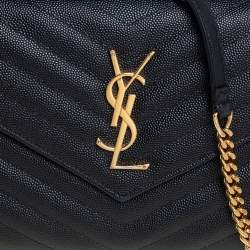 Pre Owned Saint Laurent Black Matelasse Leather Monogram Envelope Wallet on Chain