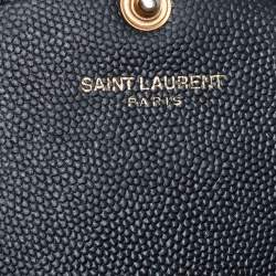Pre Owned Saint Laurent Black Matelasse Leather Monogram Envelope Wallet on Chain