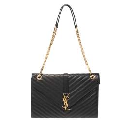 Pre Owned حقيبة كتف سان لوران إنفيلوب جلد شيفرون مبطن مونوغرامي أسود 