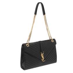 Pre Owned حقيبة كتف سان لوران إنفيلوب جلد شيفرون مبطن مونوغرامي أسود 