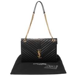 Pre Owned حقيبة كتف سان لوران إنفيلوب جلد شيفرون مبطن مونوغرامي أسود 